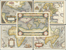 World, Europe, Asia, Africa and America Map By Abraham Ortelius