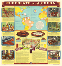 World, Atlantic Ocean, Pictorial Maps, America and Curiosities Map By Hershey Chocolate Corp.