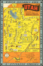 Utah, Utah and Pictorial Maps Map By Lindgren Brothers