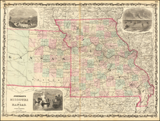 Kansas and Missouri Map By Alvin Jewett Johnson  &  Ross C. Browning