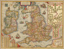 British Isles and England Map By Abraham Ortelius / Johannes Baptista Vrients