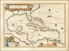 Florida, South, Southeast, Caribbean and Central America Map By Willem Janszoon Blaeu