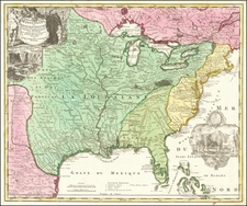 United States, South, Southeast, Texas, Midwest, Plains and Southwest Map By Johann Baptist Homann