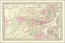 Boston Map By Samuel Augustus Mitchell Jr.