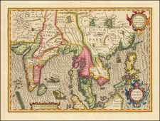 China, India, Southeast Asia, Philippines, Indonesia and Malaysia Map By Jodocus Hondius
