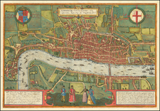 British Isles, England and London Map By Georg Braun  &  Frans Hogenberg