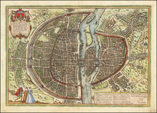 Paris and Île-de-France Map By Georg Braun  &  Frans Hogenberg