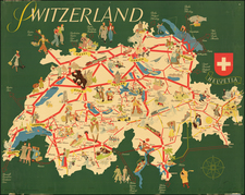 Switzerland and Pictorial Maps Map By Swiss Federal Railways