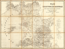 Plan du Territoire de Marseille dresse D'Apres Les Documens Obtenus Des Diverses Administrations Dessine par Mittenhoff Geometre Lithographie par Raibaud  . . . 1864