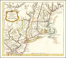 New England, Maine, Massachusetts, New Hampshire, Vermont, New York State, Mid-Atlantic, New Jersey and Pennsylvania Map By Jacques Nicolas Bellin