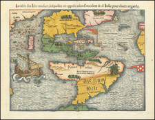 Western Hemisphere, North America, South America, Japan and Pacific Map By Sebastian Munster