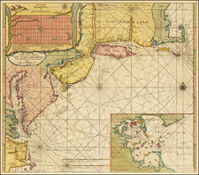 New England, Massachusetts, New York State, Mid-Atlantic, New Jersey, Pennsylvania and Boston Map By Hendrick Doncker / Gerard Van Keulen