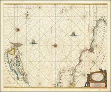 Atlantic Ocean, New England, Caribbean, Brazil, Guianas & Suriname, Venezuela and Canada Map By Pieter Goos