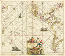Pacific Ocean, Pacific, Australia, New Zealand, California as an Island and America Map By Johannes Van Keulen
