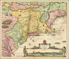 New England, Maine, Massachusetts, New York State, Mid-Atlantic, New Jersey, Pennsylvania, Virginia and Eastern Canada Map By Nicolaes Visscher I