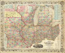 Illinois, Indiana, Ohio, Michigan, Minnesota, Wisconsin and Iowa Map By Joseph Hutchins Colton / J. Calvin Smith