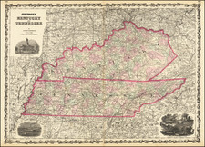 Kentucky and Tennessee Map By Alvin Jewett Johnson  &  Ross C. Browning