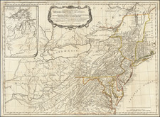 New York State, Pennsylvania, South, Kentucky, Virginia, Midwest, Ohio, American Revolution and Eastern Canada Map By Lewis Evans / Sayer & Bennett