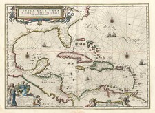 South, Southeast, Caribbean and Central America Map By Willem Janszoon Blaeu