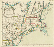 New England, Maine, Massachusetts, New Hampshire, Vermont, New York State, Mid-Atlantic, New Jersey and Pennsylvania Map By Jacques Nicolas Bellin