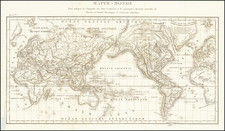 Mappe-Monde Pour indiquer la Charpente des deux continents et les principales divisions naturelles de l'Ocean en bassins Oceaniques et en bassins maritimes