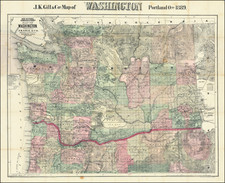 New County & Township Map of Washington.  Published by J.K. Gill & Co.  Booksellers and Stationers. Portland Oregon. 1883 By J.K. Gill & Co.