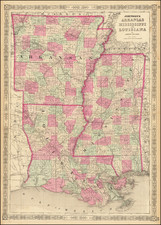 Louisiana, Mississippi and Arkansas Map By Alvin Jewett Johnson