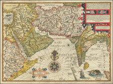 Indian Ocean, India, Central Asia & Caucasus, Middle East and Arabian Peninsula Map By John Wolfe / Jan Huygen van  Linschoten