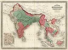 Asia, India and Southeast Asia Map By Alvin Jewett Johnson