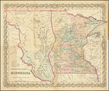 Minnesota, North Dakota and South Dakota Map By Joseph Hutchins Colton