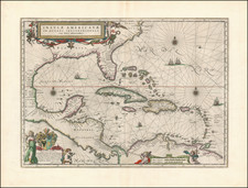 Florida, South, Southeast, Caribbean and Central America Map By Willem Janszoon Blaeu