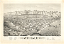 Bird's Eye View of Santa Barbara, California, 1877.  Looking North to the Santa Barbara Mountains