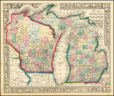 Michigan and Wisconsin Map By Samuel Augustus Mitchell