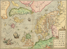 Atlantic Ocean, British Isles, Scandinavia and Balearic Islands Map By Abraham Ortelius