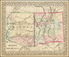 Arizona and New Mexico Map By Samuel Augustus Mitchell Jr.
