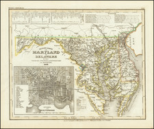 Neueste Karte von Maryland und Delaware . . . 1846 (Inset map of Baltimore) By Joseph Meyer