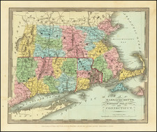 New England, Connecticut, Massachusetts and Rhode Island Map By David Hugh Burr