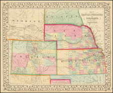 Plains, Kansas, Nebraska, South Dakota, Colorado, Rocky Mountains, Colorado and Wyoming Map By Samuel Augustus Mitchell Jr.