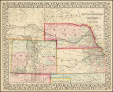 Plains, Kansas, Nebraska, South Dakota, Colorado, Rocky Mountains, Colorado and Wyoming Map By Samuel Augustus Mitchell Jr.