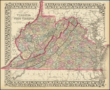 County Map of Virginia and West Virginia By Samuel Augustus Mitchell Jr.