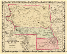 Kansas, Nebraska, North Dakota, South Dakota, Colorado, Montana and Wyoming Map By Alvin Jewett Johnson  &  Ross C. Browning