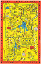 A Hysterical Map Of Yellowstone Park And The Jackson Hole Country.  Slightly Cockeyed. By Lindgren Brothers