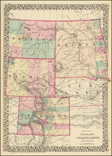 County Map of Colorado, Wyoming, Dakota Montana By Samuel Augustus Mitchell