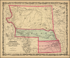 Kansas, Nebraska, North Dakota, South Dakota, Colorado, Colorado, Montana and Wyoming Map By Alvin Jewett Johnson  &  Benjamin P Ward