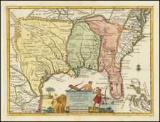 Florida, South, Southeast and Texas Map By Pieter van der Aa