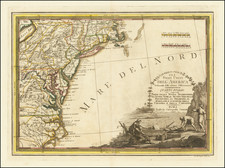 New York State, New Jersey, Pennsylvania, Maryland, Delaware, West Virginia and North Carolina Map By Giovanni Maria Cassini