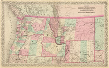 Rocky Mountains, Idaho, Montana, Wyoming, Oregon, Washington and British Columbia Map By Joseph Hutchins Colton