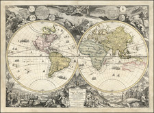 Mappe-Monde, Ou Carte Generale De La Terre, Divisee En Deux Hemispheres. . . 1694 By Nicolas de Fer