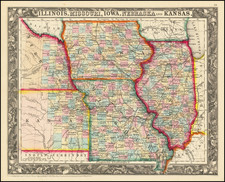 Illinois, Iowa, Kansas and Missouri Map By Samuel Augustus Mitchell Jr.