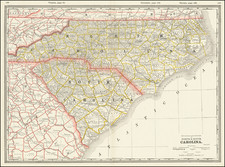 North Carolina and South Carolina Map By George F. Cram